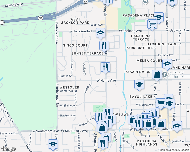 map of restaurants, bars, coffee shops, grocery stores, and more near 913 Palmetto Drive in Pasadena