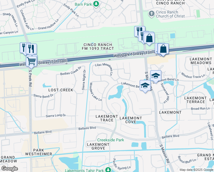 map of restaurants, bars, coffee shops, grocery stores, and more near 21021 Lakemont Bend Lane in Richmond