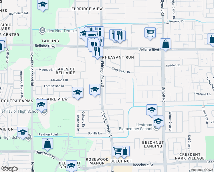 map of restaurants, bars, coffee shops, grocery stores, and more near 7322 Puerta Vallarta Drive in Houston