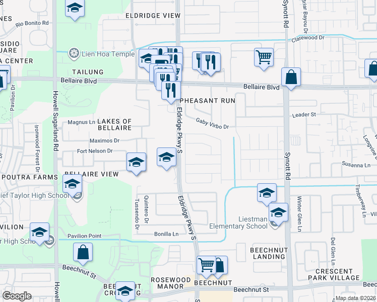 map of restaurants, bars, coffee shops, grocery stores, and more near 7322 Puerta Vallarta Drive in Houston