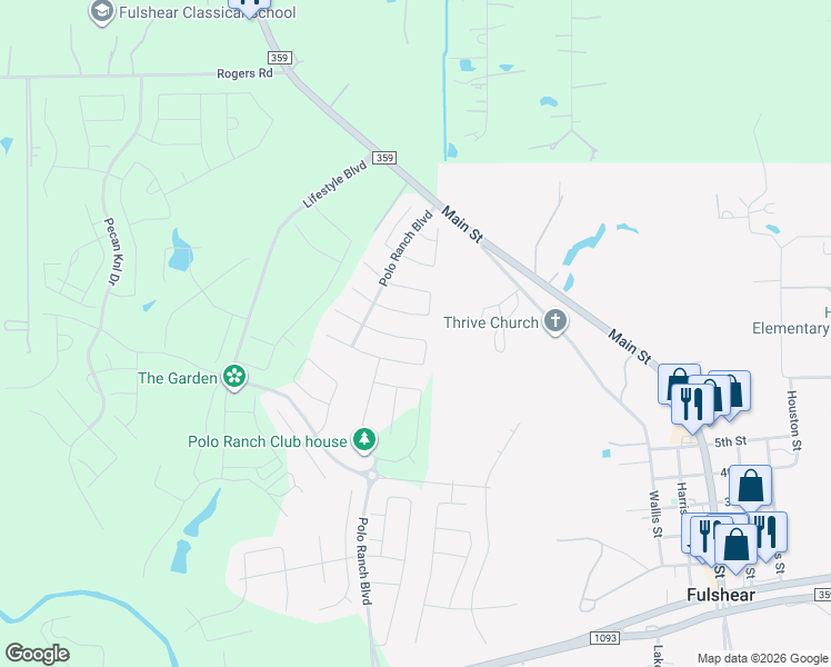 map of restaurants, bars, coffee shops, grocery stores, and more near 31210 Whitfield Court in Fort Bend County