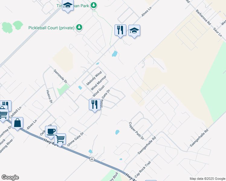 map of restaurants, bars, coffee shops, grocery stores, and more near 1117 Stone Bluff in New Braunfels