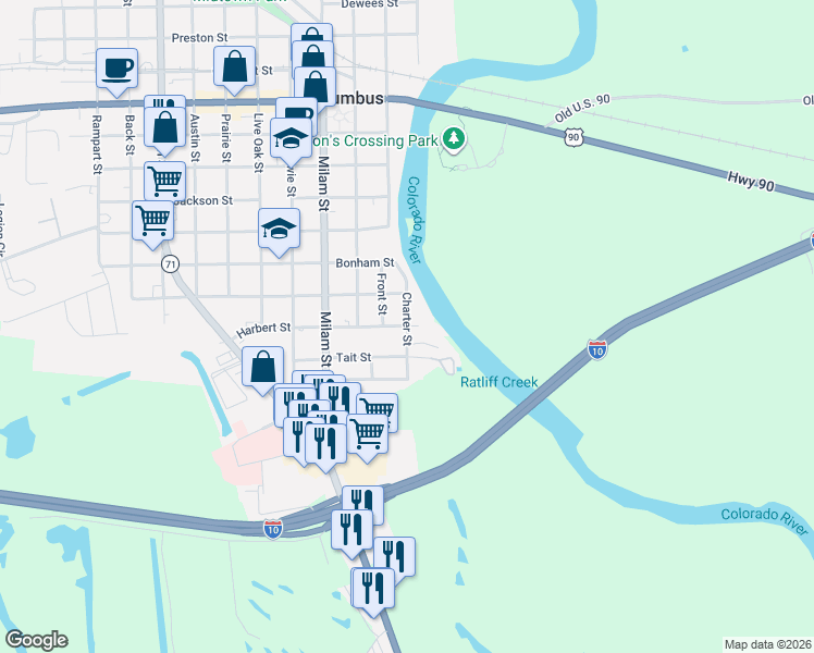 map of restaurants, bars, coffee shops, grocery stores, and more near 1809 Charter Street in Columbus