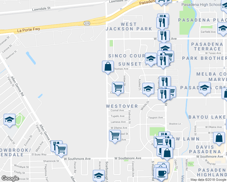 map of restaurants, bars, coffee shops, grocery stores, and more near 1406 Cactus Street in Pasadena