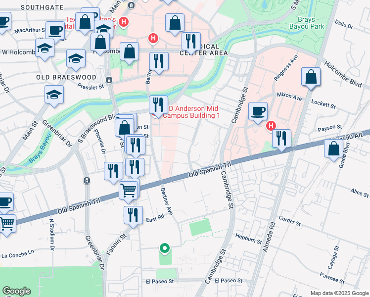 map of restaurants, bars, coffee shops, grocery stores, and more near William C Harvin Boulevard in Houston