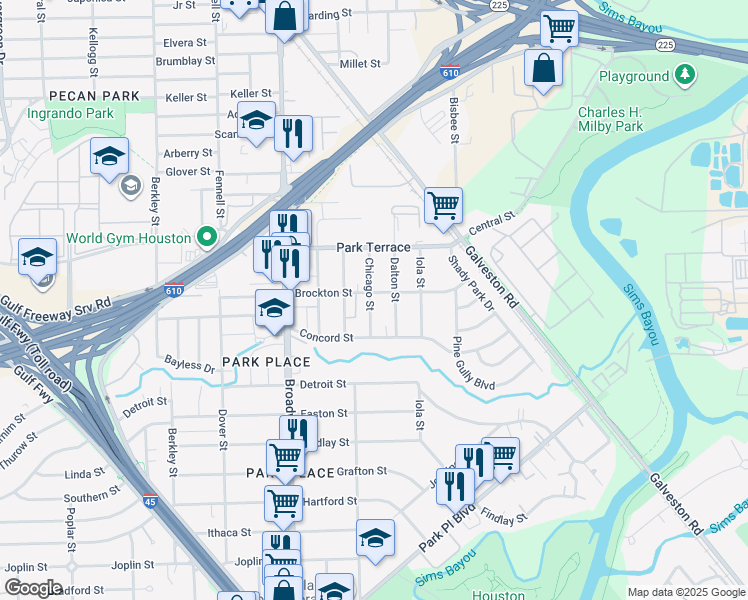 map of restaurants, bars, coffee shops, grocery stores, and more near 2915 Chicago Street in Houston
