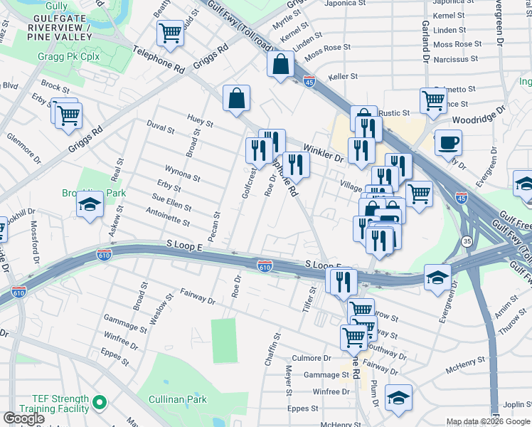 map of restaurants, bars, coffee shops, grocery stores, and more near 9 Hasbrook in Houston