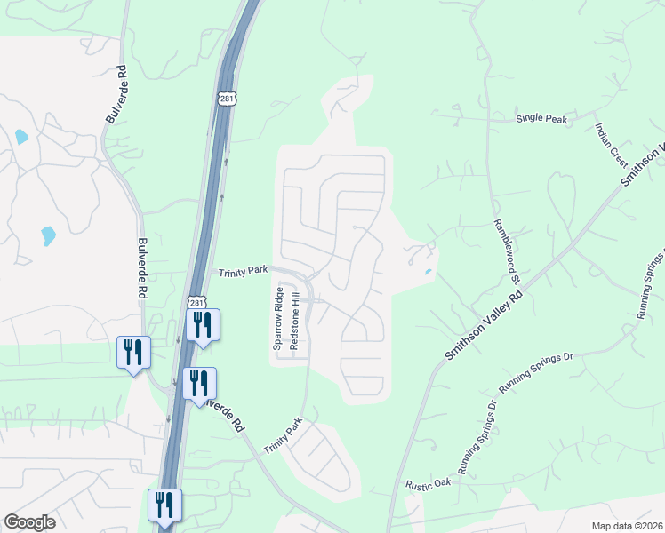 map of restaurants, bars, coffee shops, grocery stores, and more near 2715 Lilac Court in San Antonio