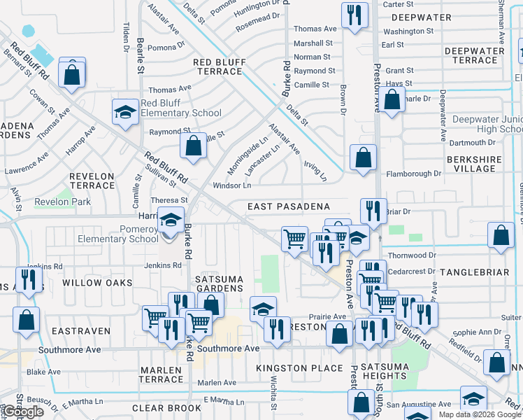 map of restaurants, bars, coffee shops, grocery stores, and more near 2506 Harris Avenue in Pasadena