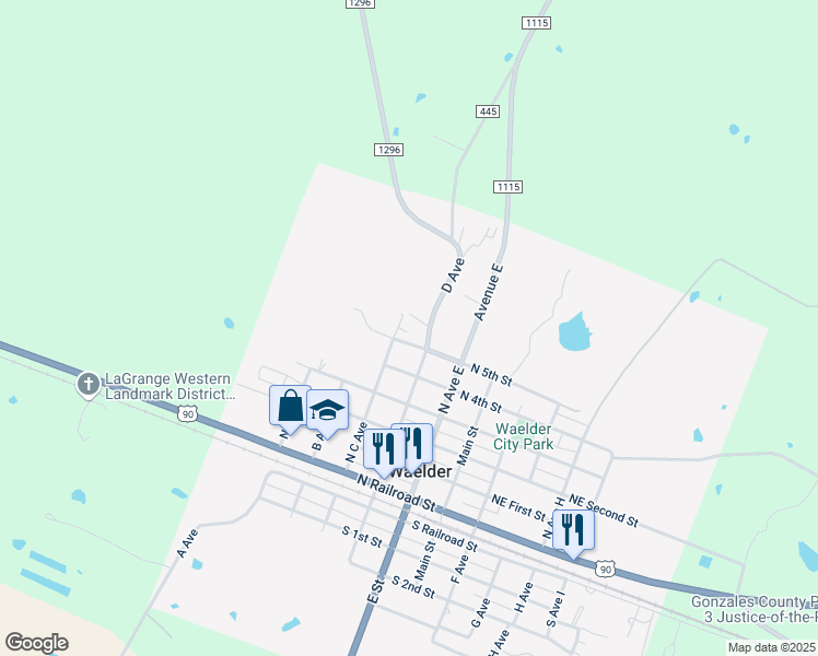 map of restaurants, bars, coffee shops, grocery stores, and more near 300 Northwest Blk Fifth Street in Waelder