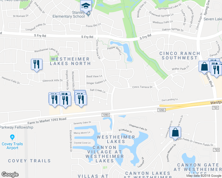 map of restaurants, bars, coffee shops, grocery stores, and more near 6507 Lavender Bend Lane in Katy