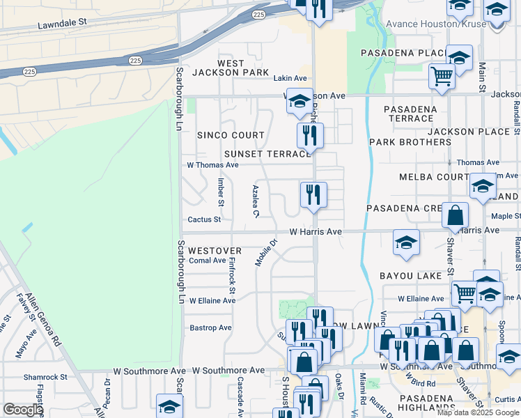 map of restaurants, bars, coffee shops, grocery stores, and more near 1234 Azalea Court in Pasadena