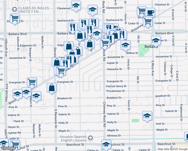map of restaurants, bars, coffee shops, grocery stores, and more near 5520 Grand Lake Street in Houston