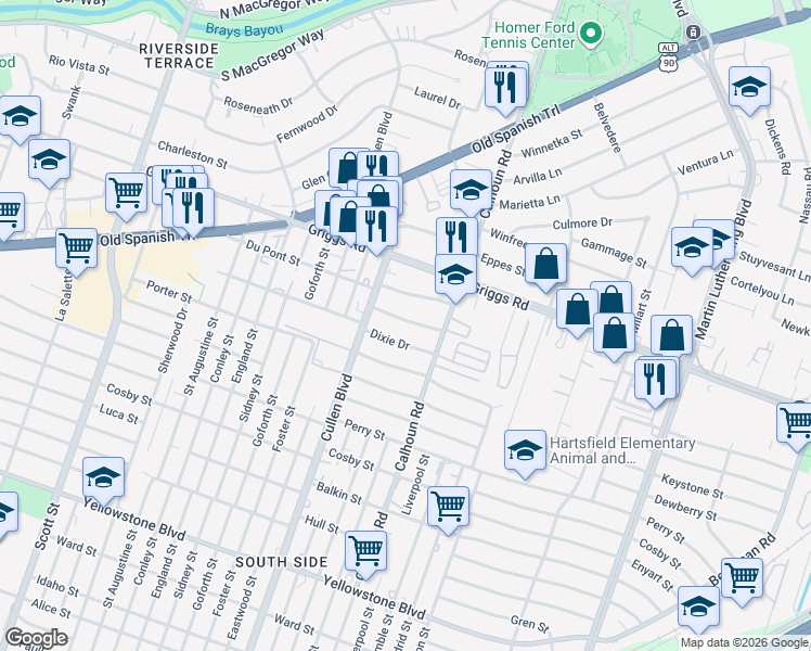 map of restaurants, bars, coffee shops, grocery stores, and more near 4518 Willowbrook Boulevard in Houston