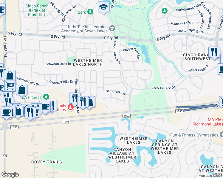 map of restaurants, bars, coffee shops, grocery stores, and more near 26202 Ginger Gables Lane in Katy