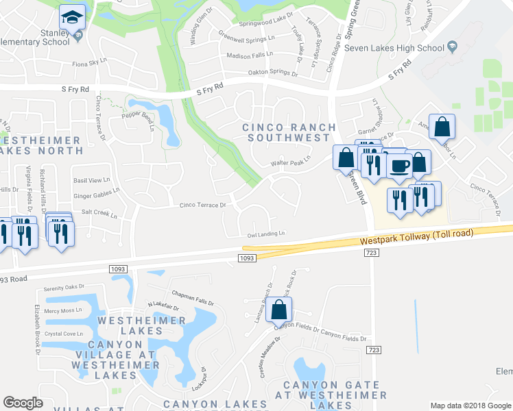 map of restaurants, bars, coffee shops, grocery stores, and more near 9406 East Nightingale Hill Lane in Katy