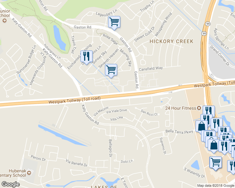 map of restaurants, bars, coffee shops, grocery stores, and more near 23608 Farm to Market 1093 in Richmond