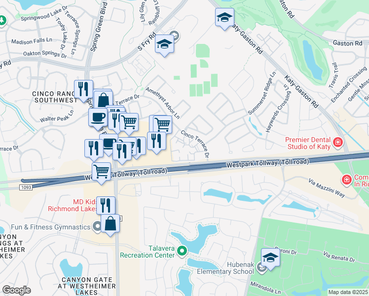 map of restaurants, bars, coffee shops, grocery stores, and more near 6202 Hidden Alley Drive in Katy