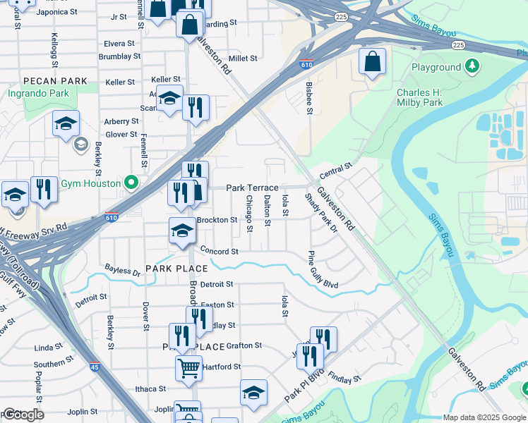 map of restaurants, bars, coffee shops, grocery stores, and more near 2823 Chicago Street in Houston