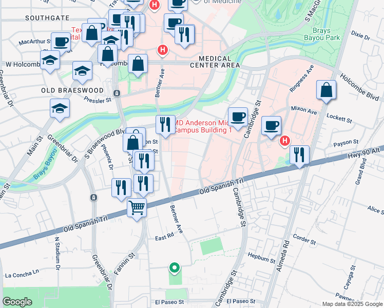 map of restaurants, bars, coffee shops, grocery stores, and more near William C Harvin Blvd in Houston