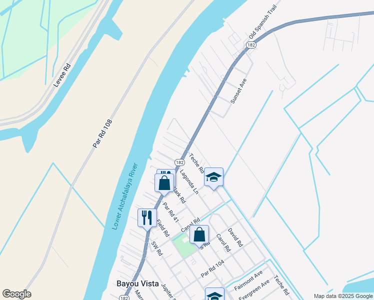 map of restaurants, bars, coffee shops, grocery stores, and more near 512 Verret Lane in Morgan City