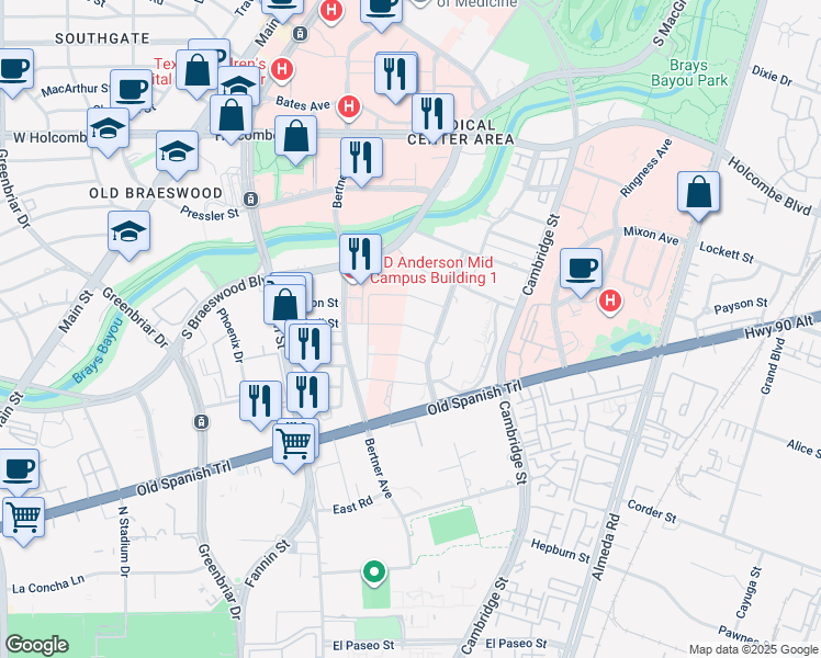 map of restaurants, bars, coffee shops, grocery stores, and more near 1840 Dynamic Way in Houston