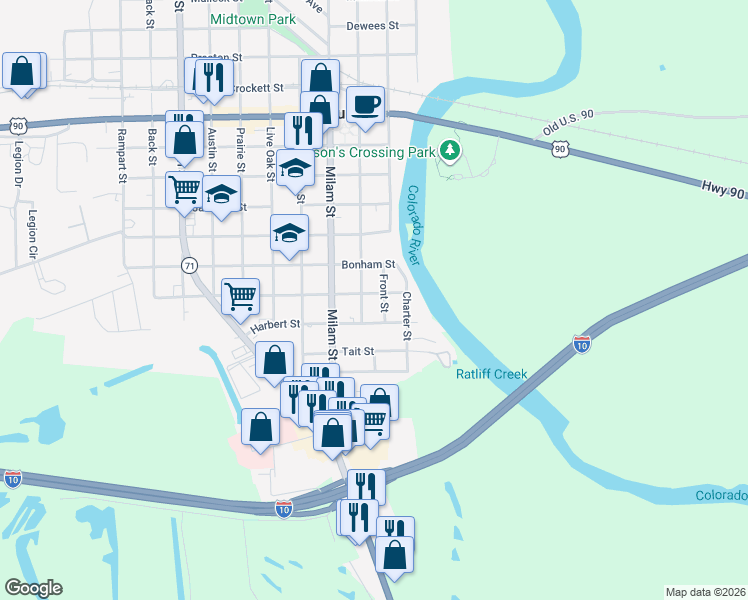 map of restaurants, bars, coffee shops, grocery stores, and more near 1636 Front Street in Columbus