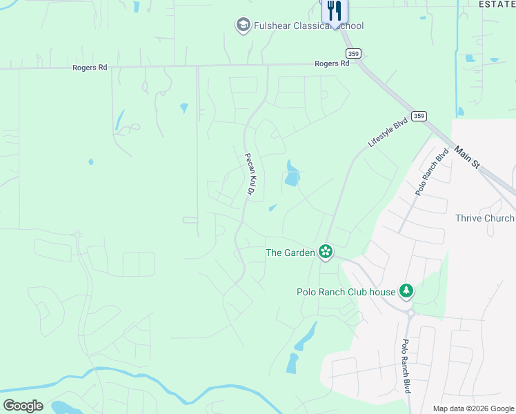 map of restaurants, bars, coffee shops, grocery stores, and more near 31811 Rogers Road in Fulshear