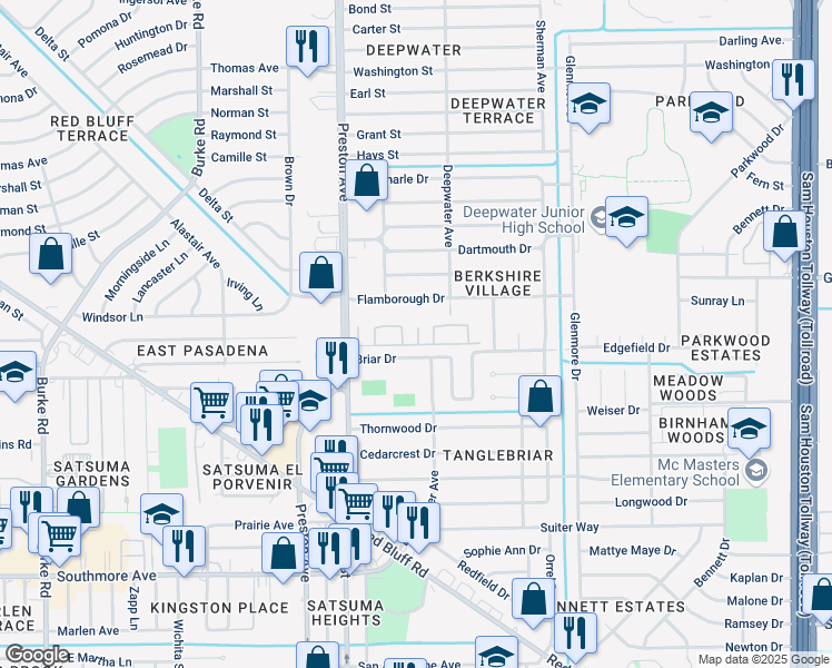 map of restaurants, bars, coffee shops, grocery stores, and more near 701 Preston Avenue in Pasadena