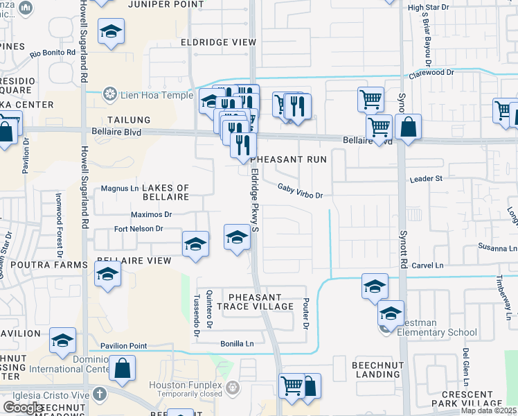 map of restaurants, bars, coffee shops, grocery stores, and more near 7202 Puerta Vallarta Drive in Houston