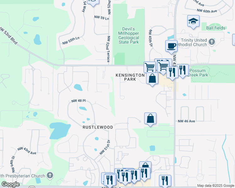 map of restaurants, bars, coffee shops, grocery stores, and more near 4930 Northwest 50th Terrace in Gainesville