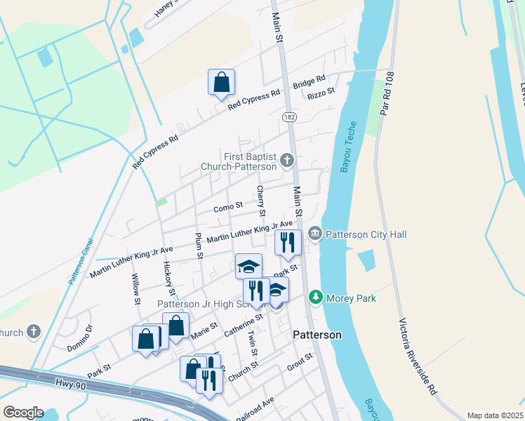 map of restaurants, bars, coffee shops, grocery stores, and more near 1518 Cherry St in Patterson