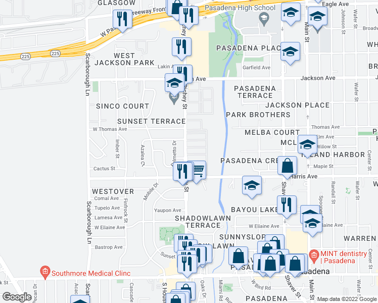 map of restaurants, bars, coffee shops, grocery stores, and more near 721 South Richey Street in Pasadena