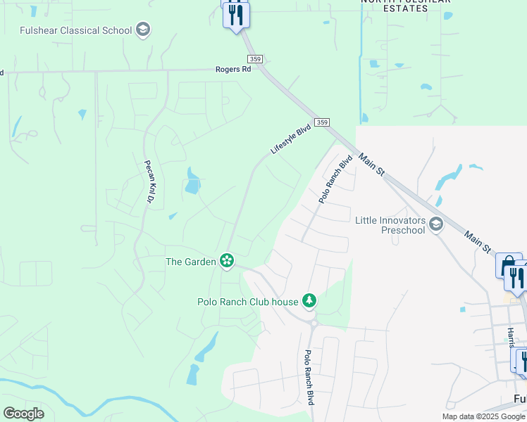 map of restaurants, bars, coffee shops, grocery stores, and more near 7733 Lifestyle Boulevard in Fulshear