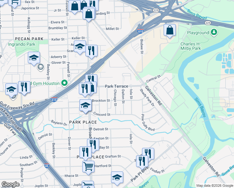 map of restaurants, bars, coffee shops, grocery stores, and more near 2823 Chicago Street in Houston