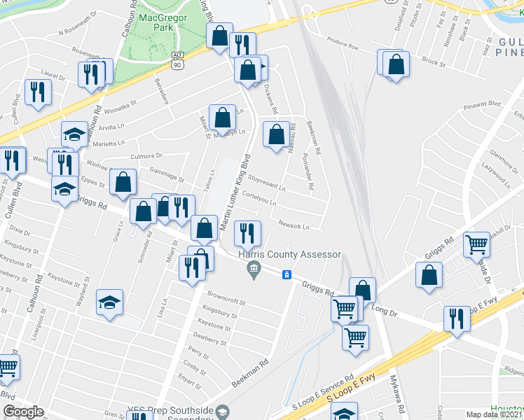 map of restaurants, bars, coffee shops, grocery stores, and more near 5633 Oasis Palm Lane in Houston