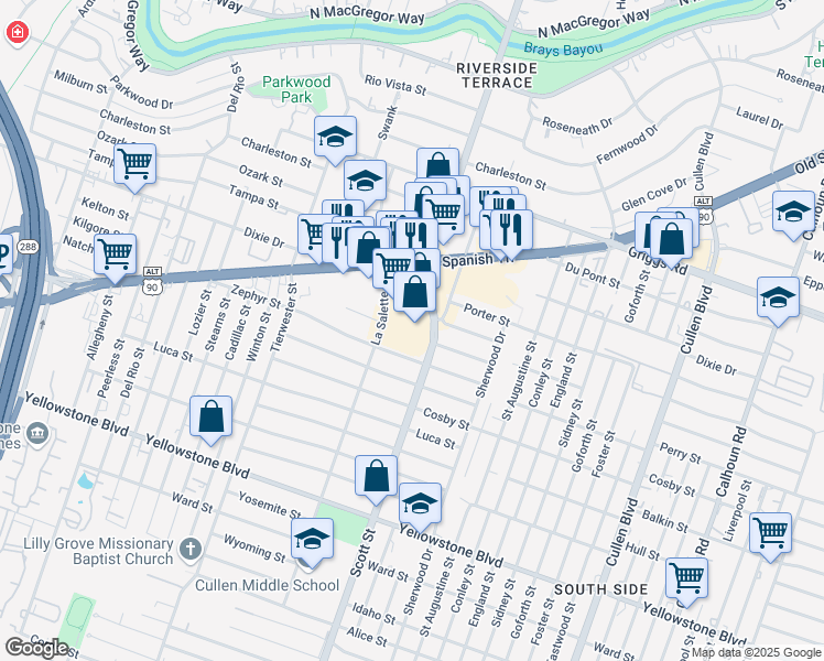 map of restaurants, bars, coffee shops, grocery stores, and more near in Houston