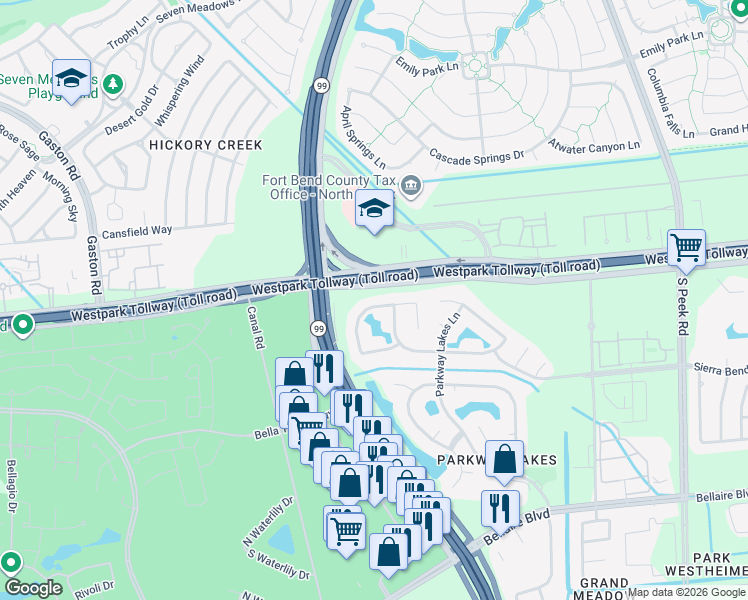 map of restaurants, bars, coffee shops, grocery stores, and more near 23718 Fairport Harbor Lane in Richmond