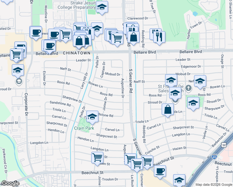 map of restaurants, bars, coffee shops, grocery stores, and more near in Houston