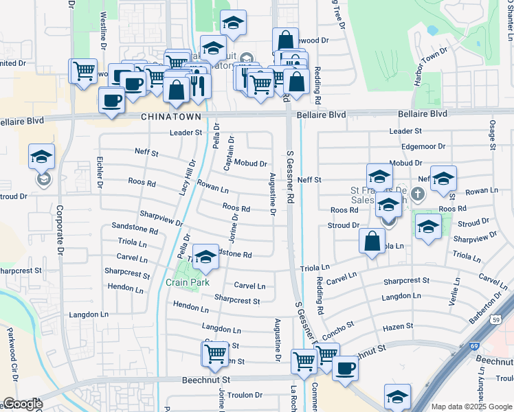 map of restaurants, bars, coffee shops, grocery stores, and more near in Houston