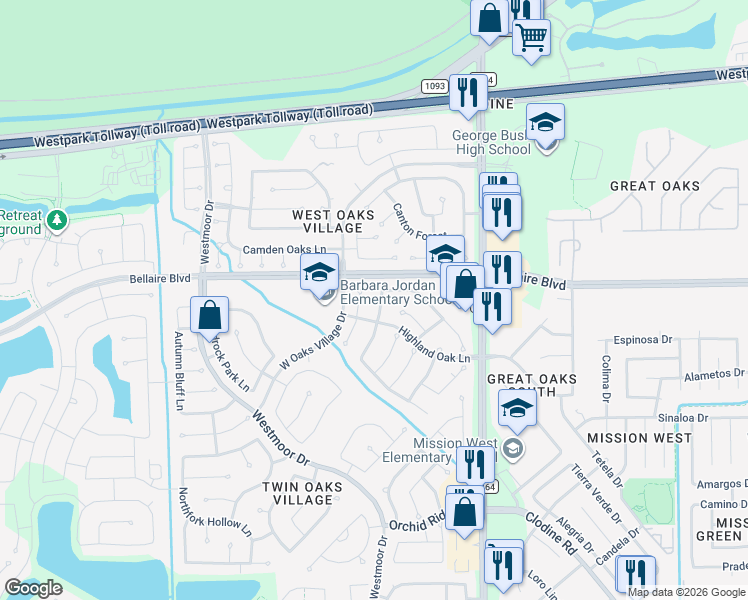 map of restaurants, bars, coffee shops, grocery stores, and more near 7214 Branford Park Lane in Richmond