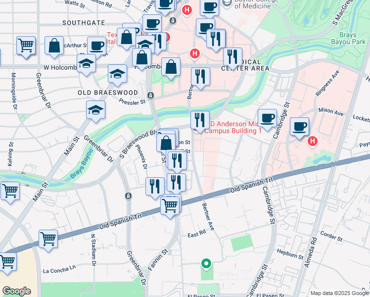 map of restaurants, bars, coffee shops, grocery stores, and more near 1119 Lehall St in Houston