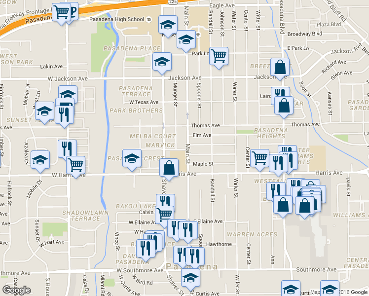 map of restaurants, bars, coffee shops, grocery stores, and more near 724 Main Street in Pasadena
