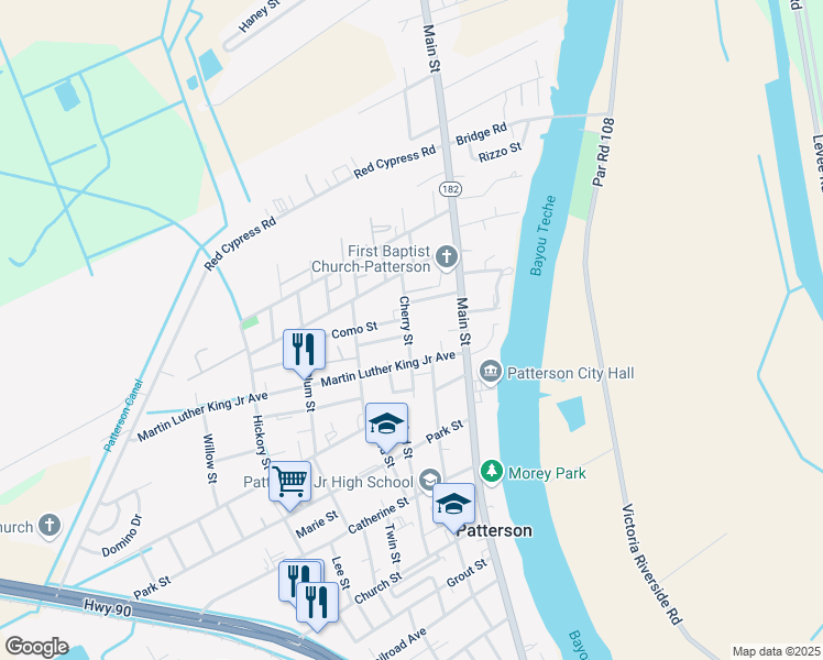 map of restaurants, bars, coffee shops, grocery stores, and more near 1518-1598 Cherry St in Patterson