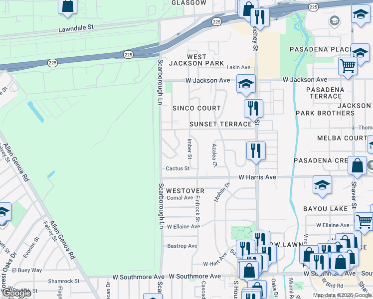 map of restaurants, bars, coffee shops, grocery stores, and more near 716 Imber St in Pasadena