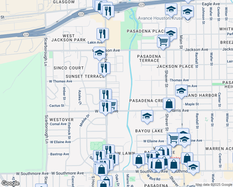 map of restaurants, bars, coffee shops, grocery stores, and more near 721 South Richey Street in Pasadena