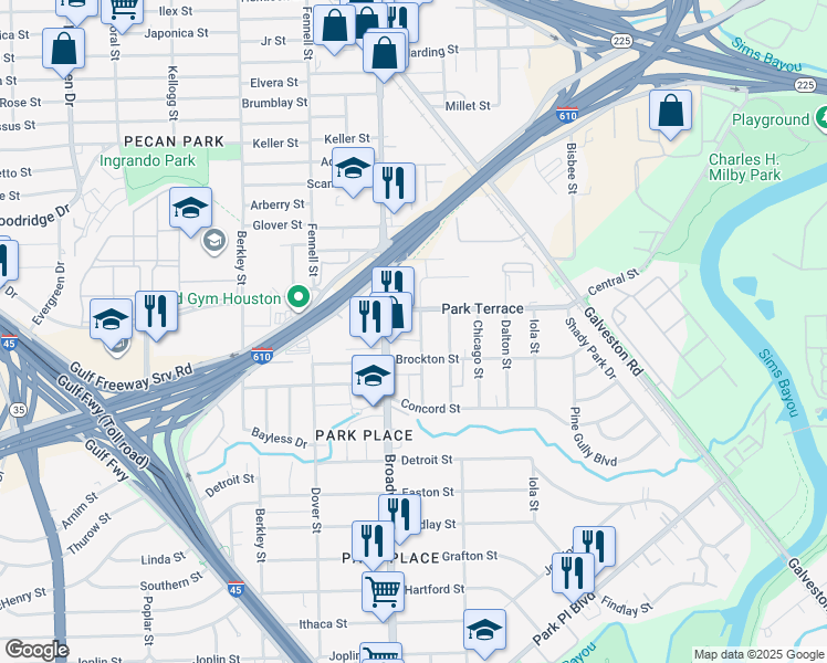 map of restaurants, bars, coffee shops, grocery stores, and more near 2817 Broadway Street in Houston