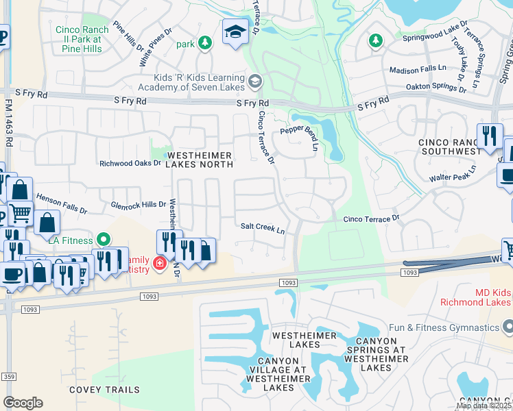 map of restaurants, bars, coffee shops, grocery stores, and more near 26202 Ginger Gables Lane in Katy