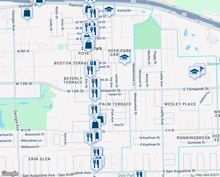 map of restaurants, bars, coffee shops, grocery stores, and more near 1230 Ivy Ave in Deer Park