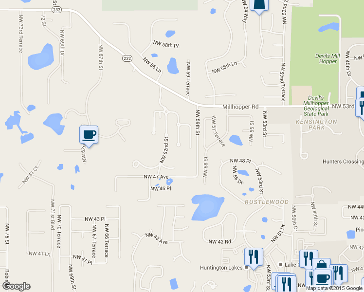 map of restaurants, bars, coffee shops, grocery stores, and more near 5003 Northwest 60th Terrace in Gainesville